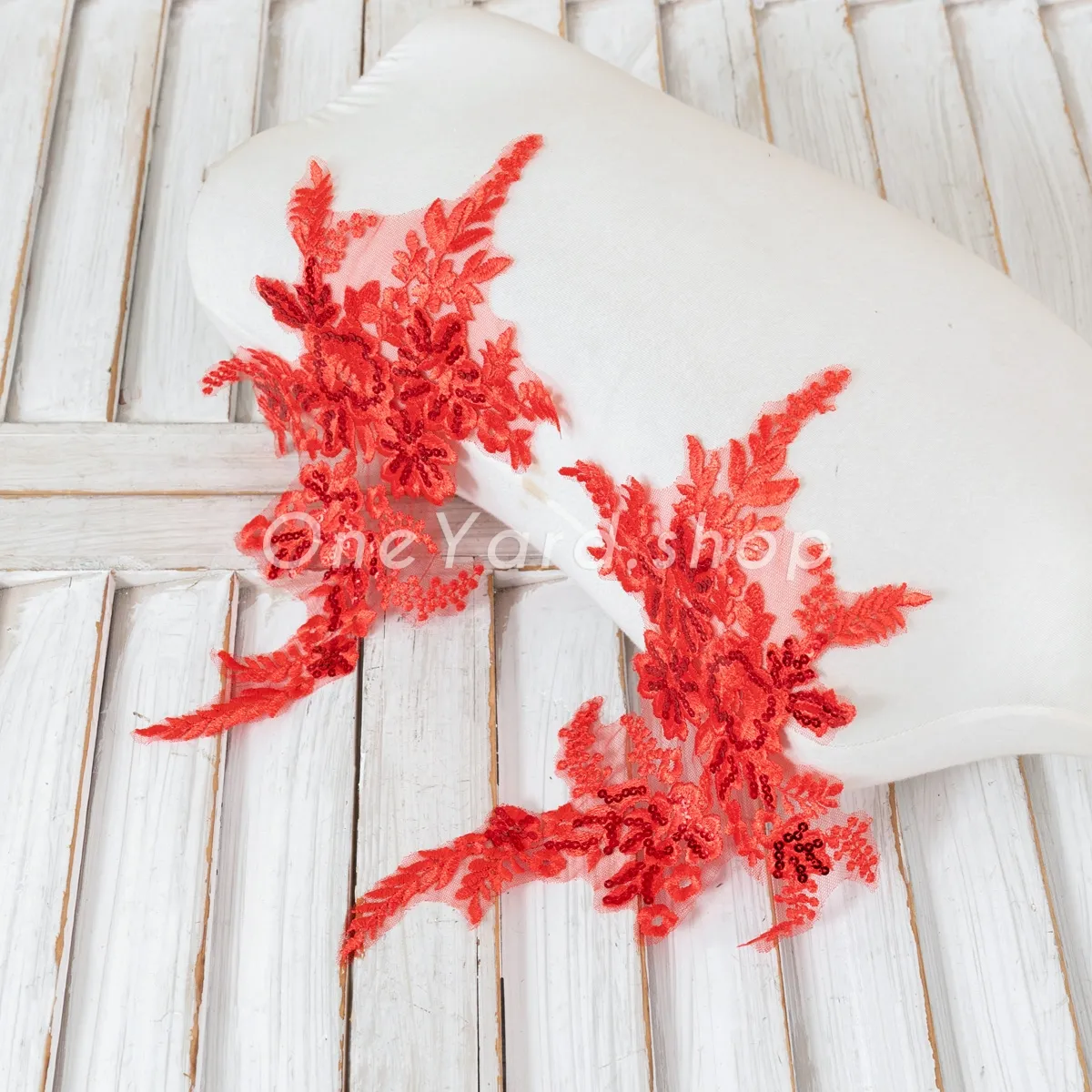 red sequinned floral lace patches for dance dress