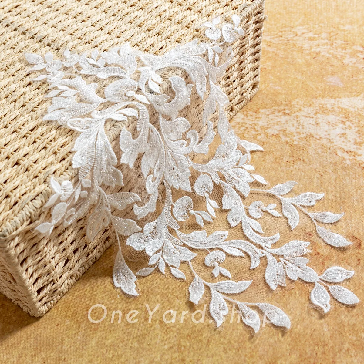 baroque inspired floral leaf beaded luxe lace applique