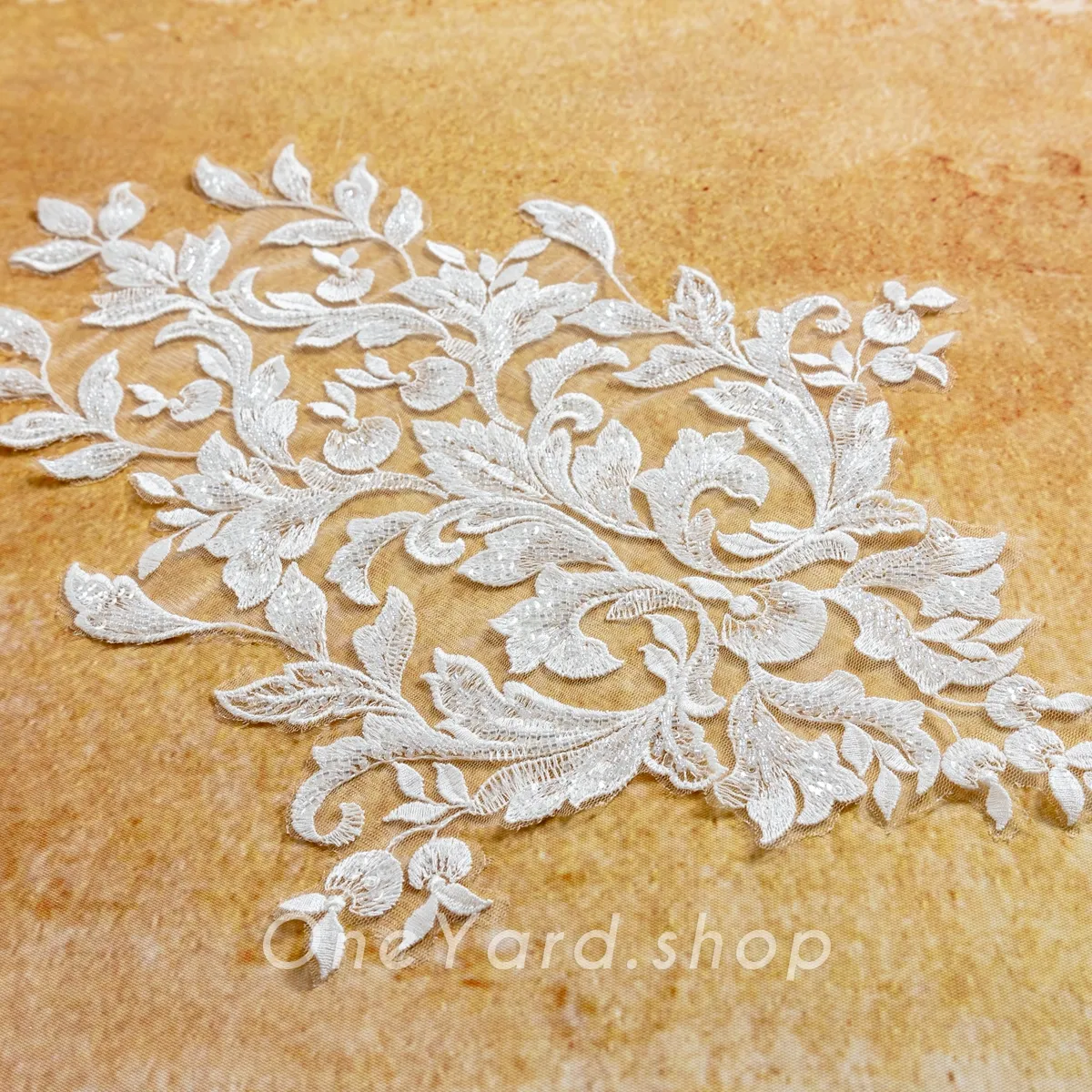 floral leaf beaded luxe lace applique