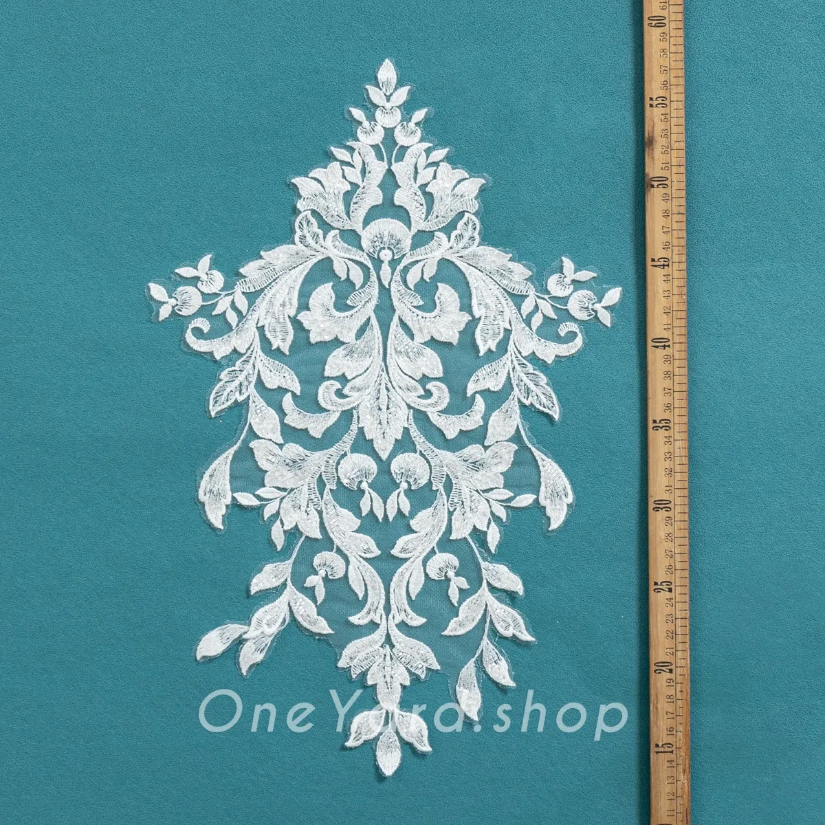 sequinned floral leaf lace motif