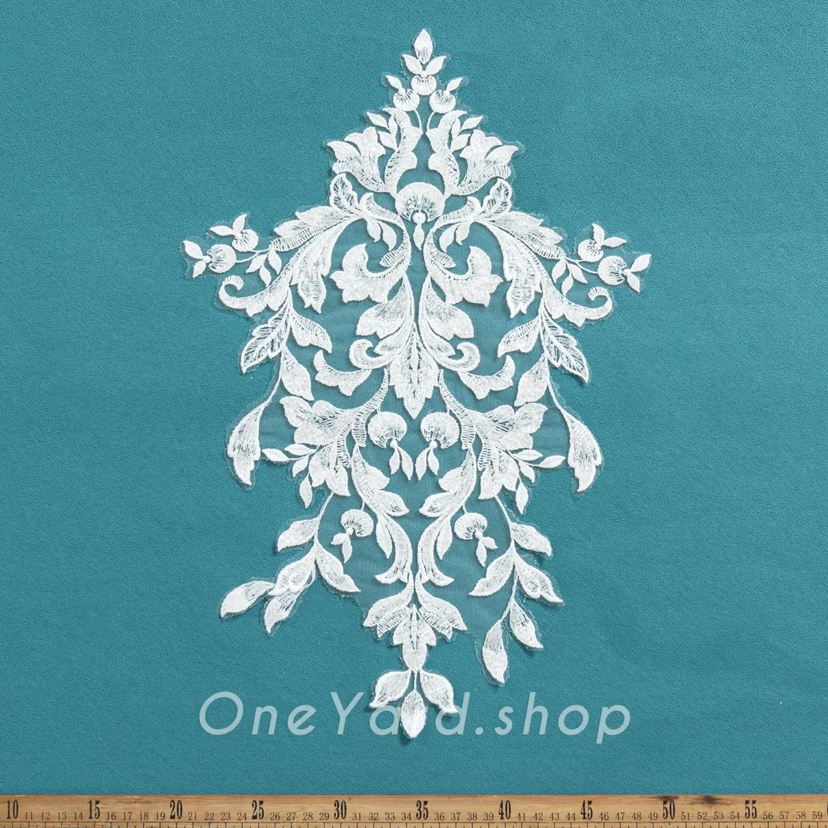 tube beads and clear sequins embellished lace applique