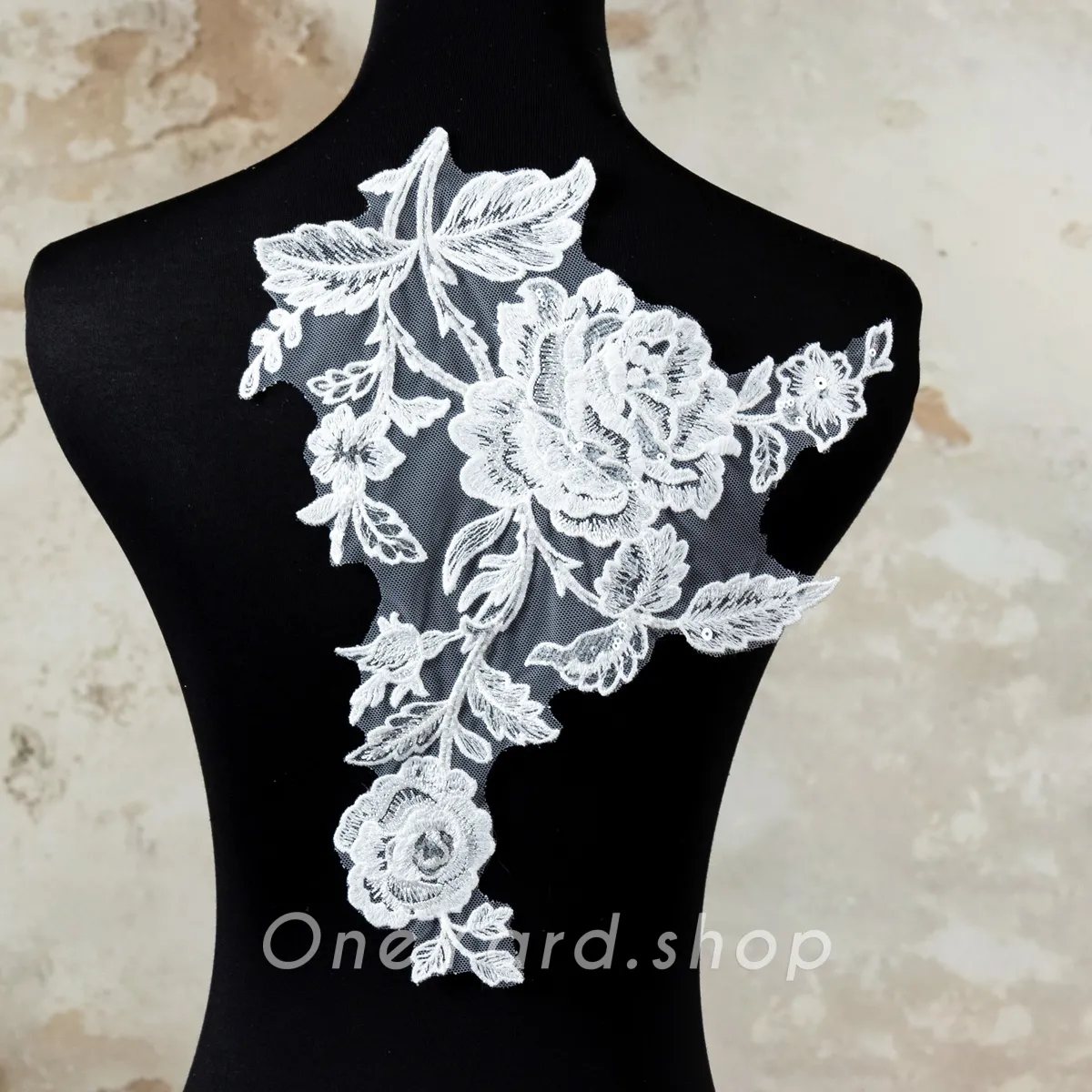 rose flower sequinned lace applique for wedding gowns