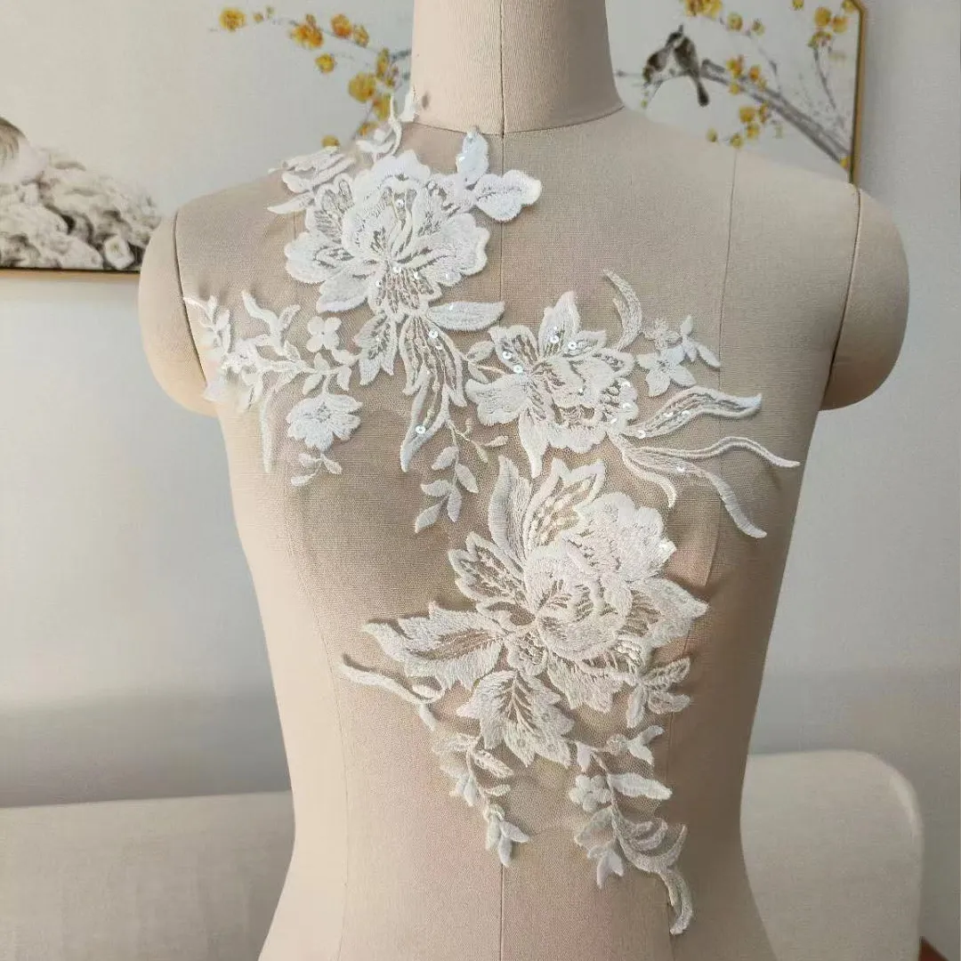 sequinned flower lace applique for wedding dress sewing