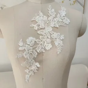 romantic sequinned floral lace patch for dress decor