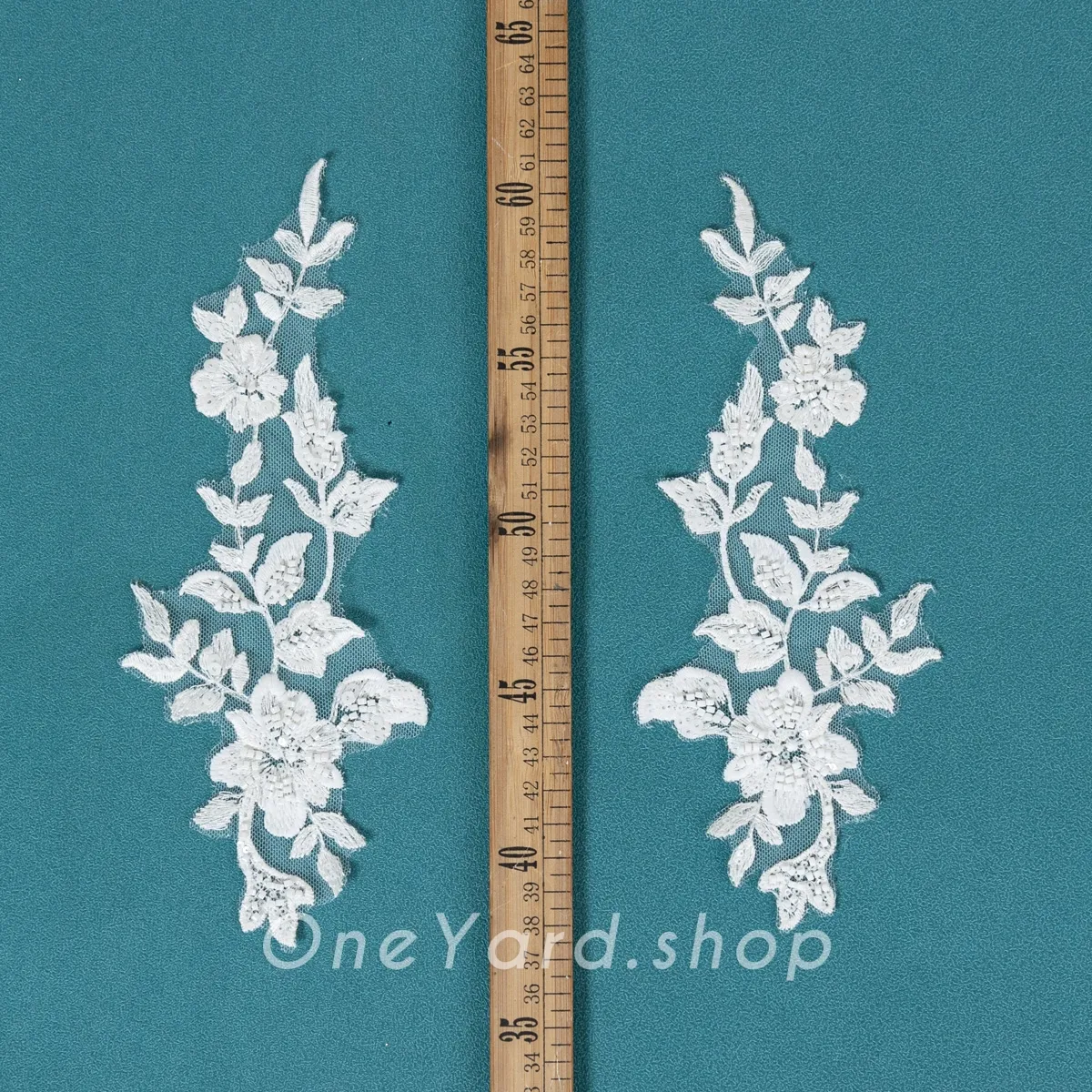 white beads sequins adorned floral lace appliques