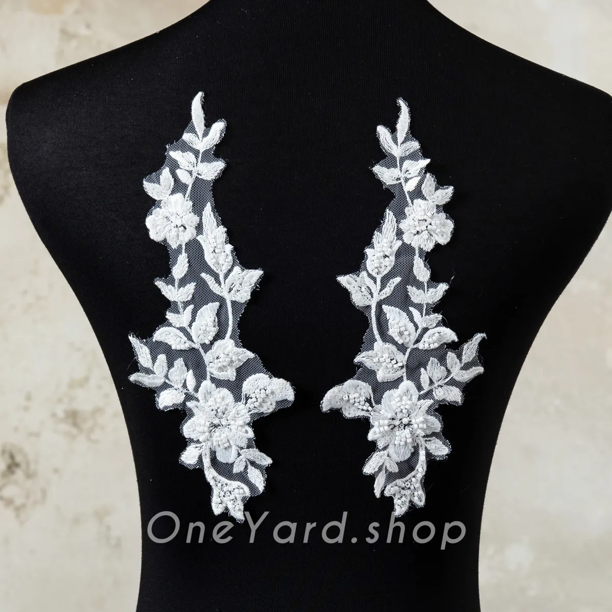 white beads sequins adorned lace patches
