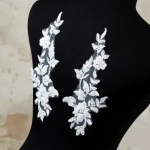 white beads sequins adorned small floral lace patches