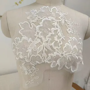 floral pattern illusion lace appliques with sequins