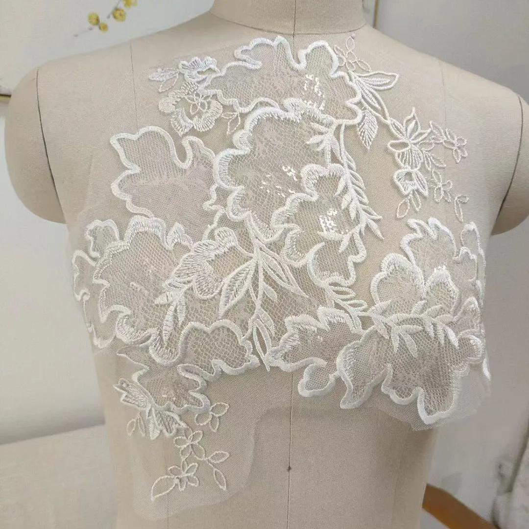 floral pattern illusion lace appliques with sequins