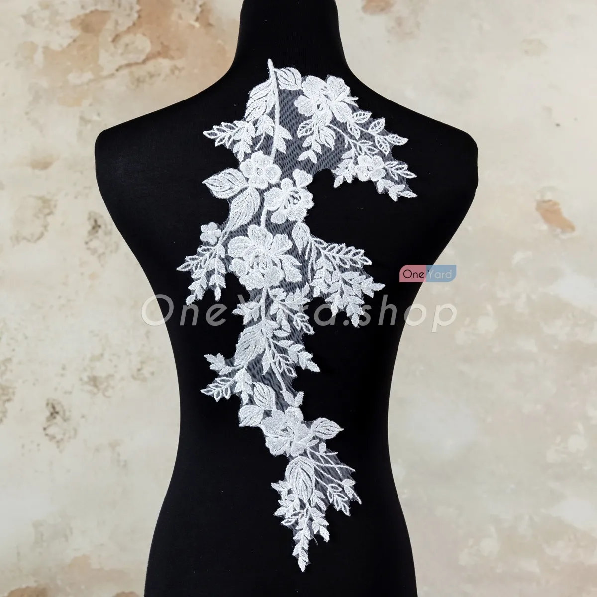 sequinned leaf floral cotton lace applique