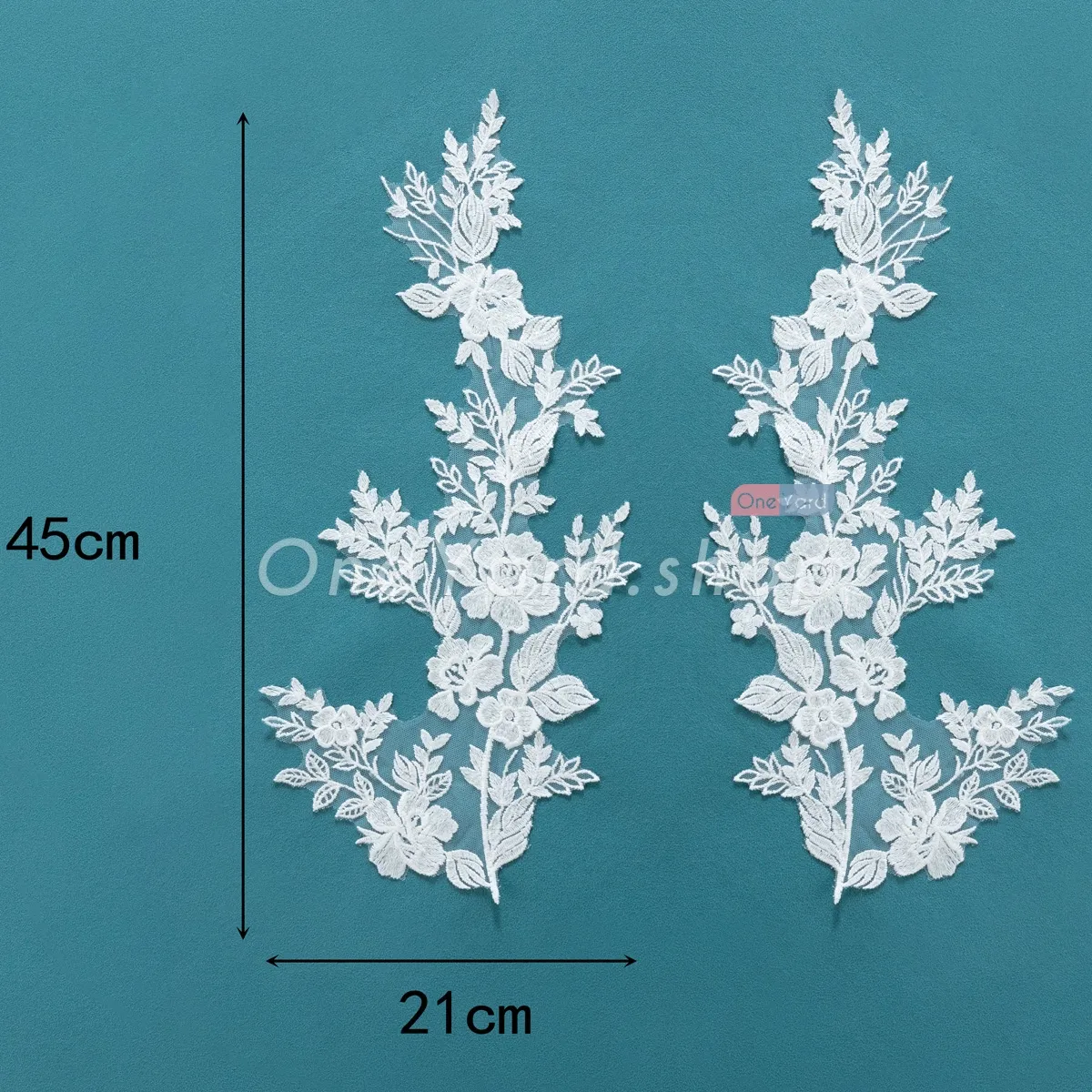 sequinned leaf floral lace applique