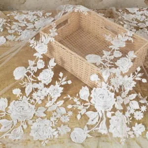 large flower embroidery sequinned bridal lace applique