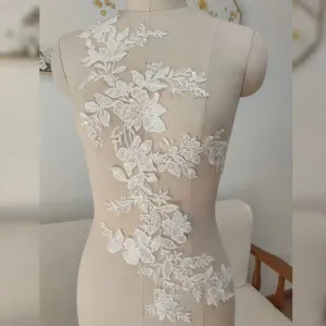 large floral motif sequinned bridal lace applique