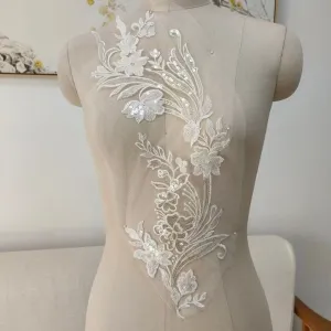 sparkling sequinned floral motif bridal lace applique