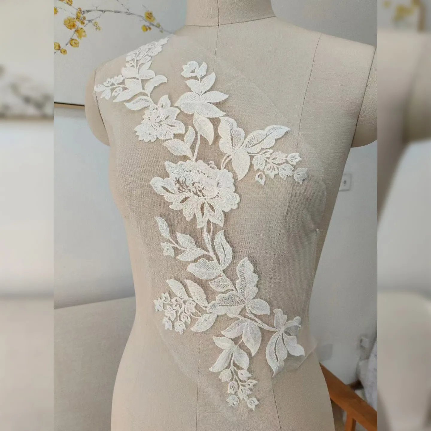 floral embroidery lace applique for bridal dress bodice