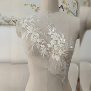 beaded and sequinned floral motif bridal lace applique