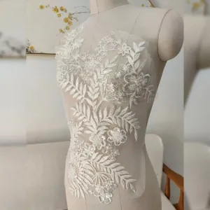 beads sequins pearls floral leaf wedding lace patch
