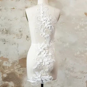 beaded off white 3d flower embroidery lace applique set