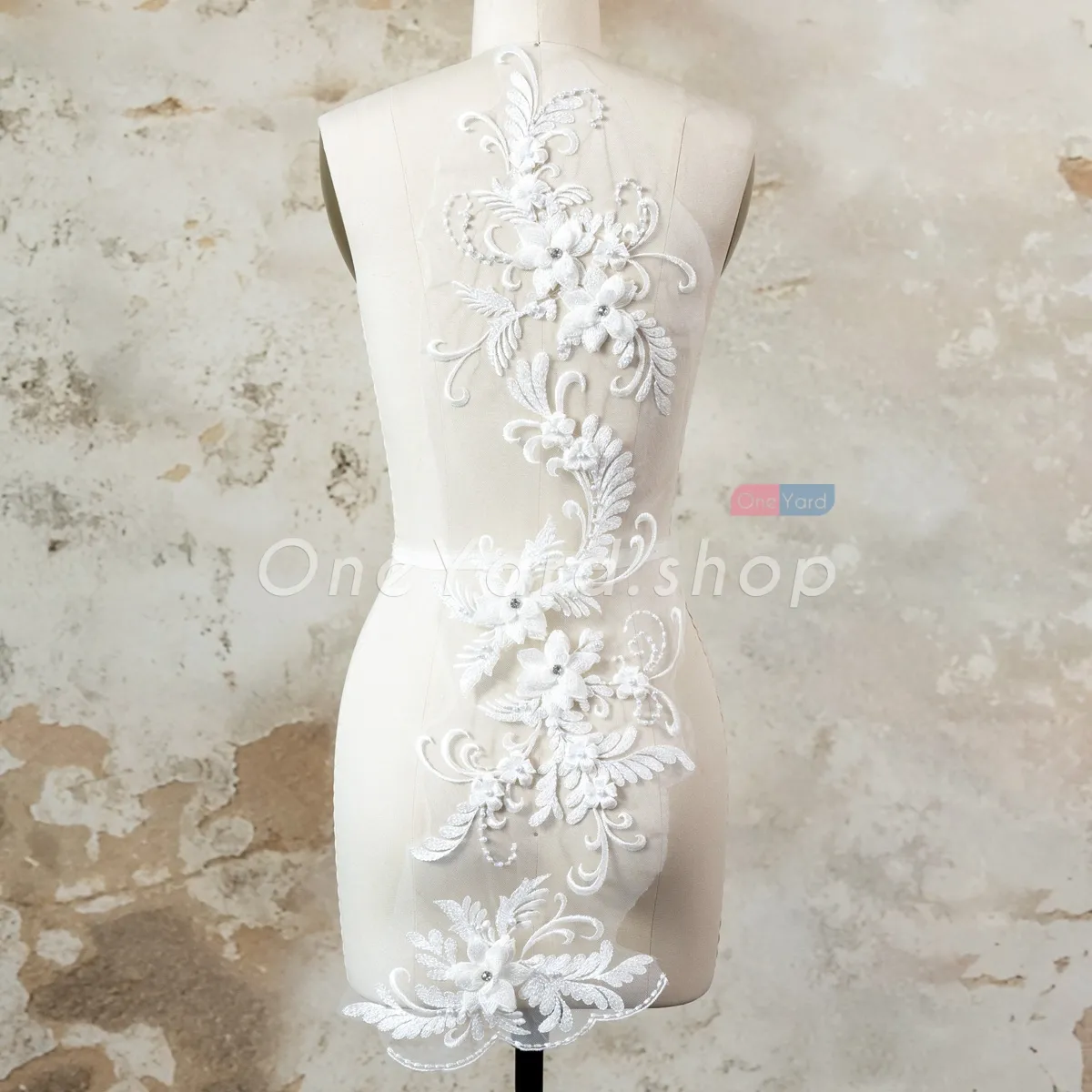 beaded off white 3d flower embroidery lace applique set