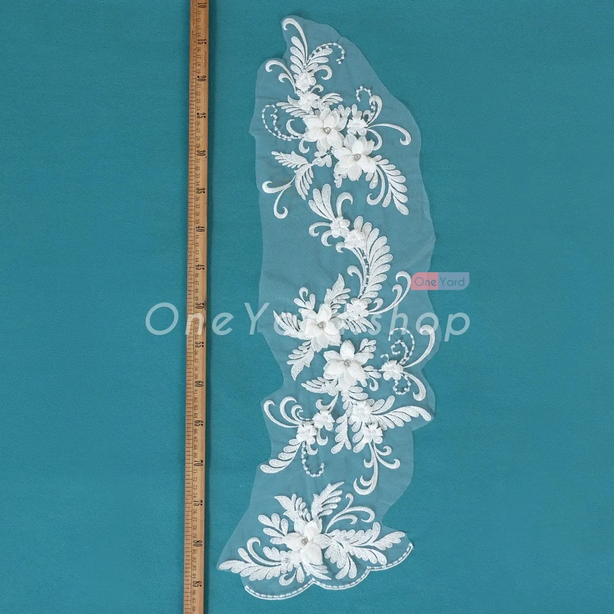 pearled 3d flower lace applique for bridal dress