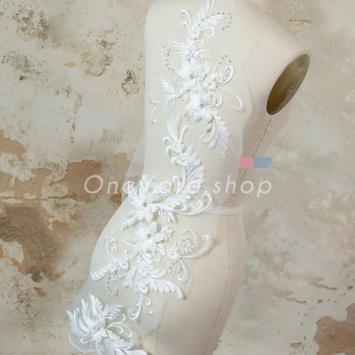 pearled off white 3d flower embroidery lace applique