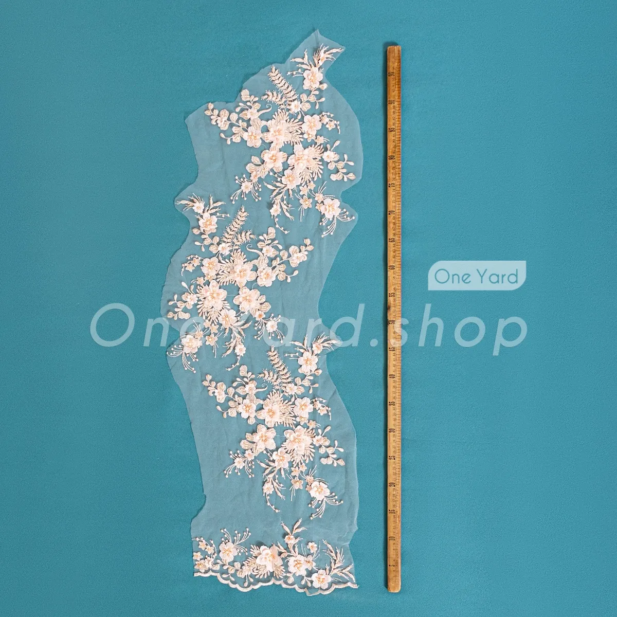 3D peach pearl bugle bead flower lace appliques 3D peach pearl bugle bead flower lace appliques