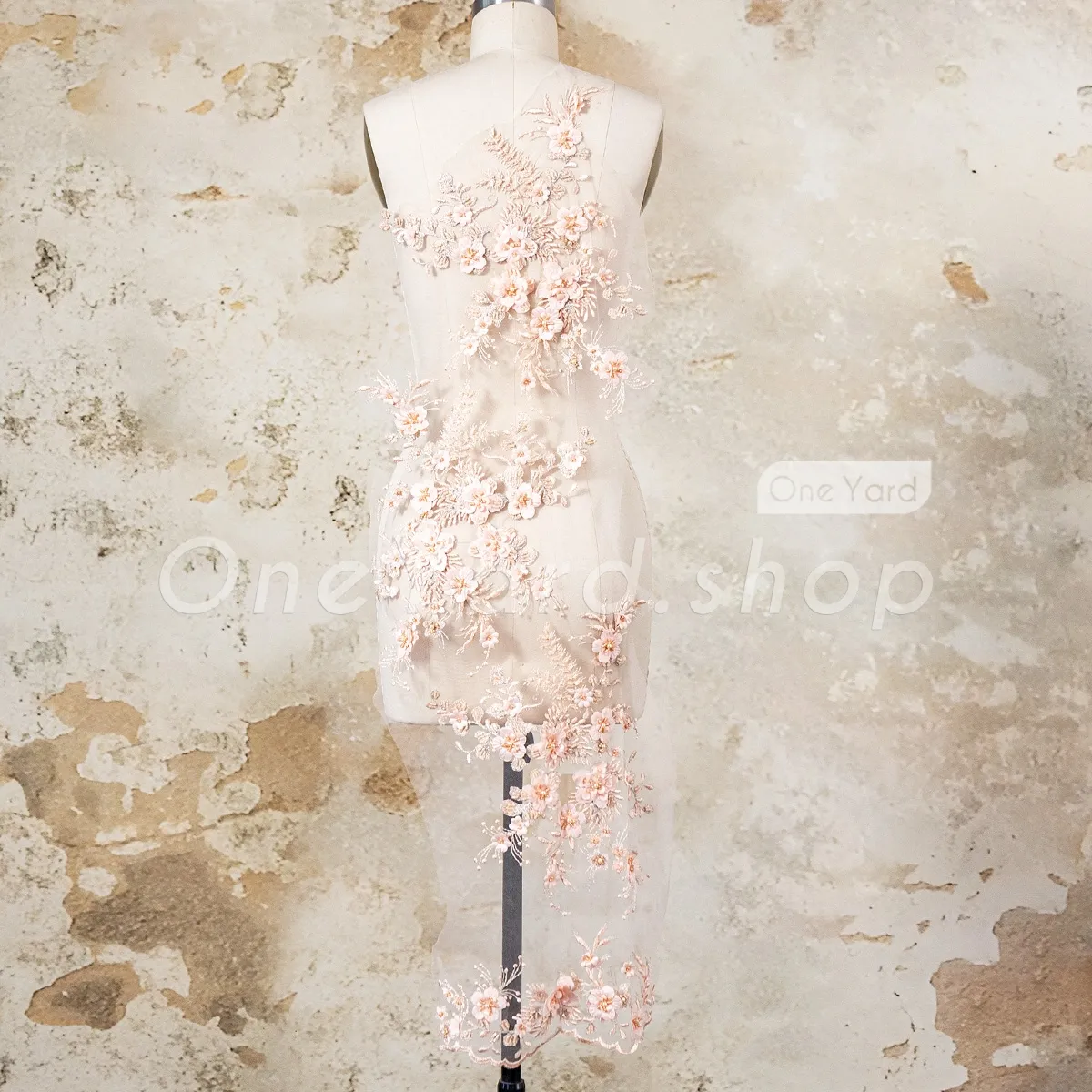 peach 3D beaded flower lace fabric peach 3D beaded flower lace fabric