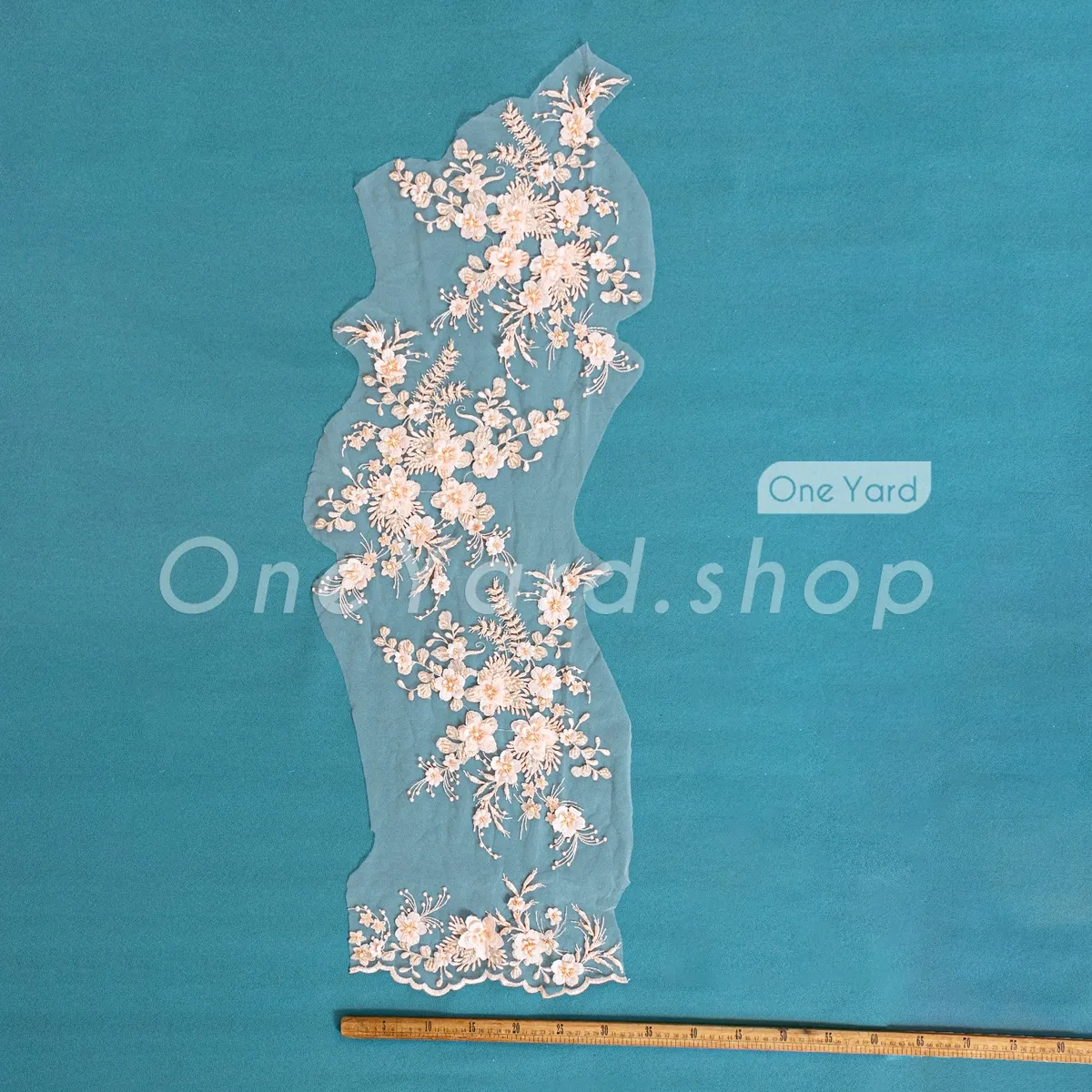 pearl beaded peach 3D floral lace pearl beaded peach 3D floral lace