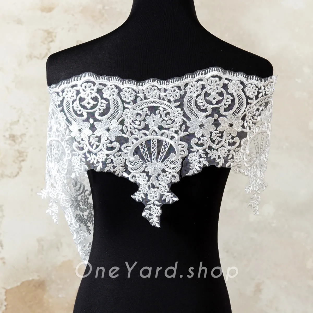 beautiful piece of scalloped edge embroidery lace trim