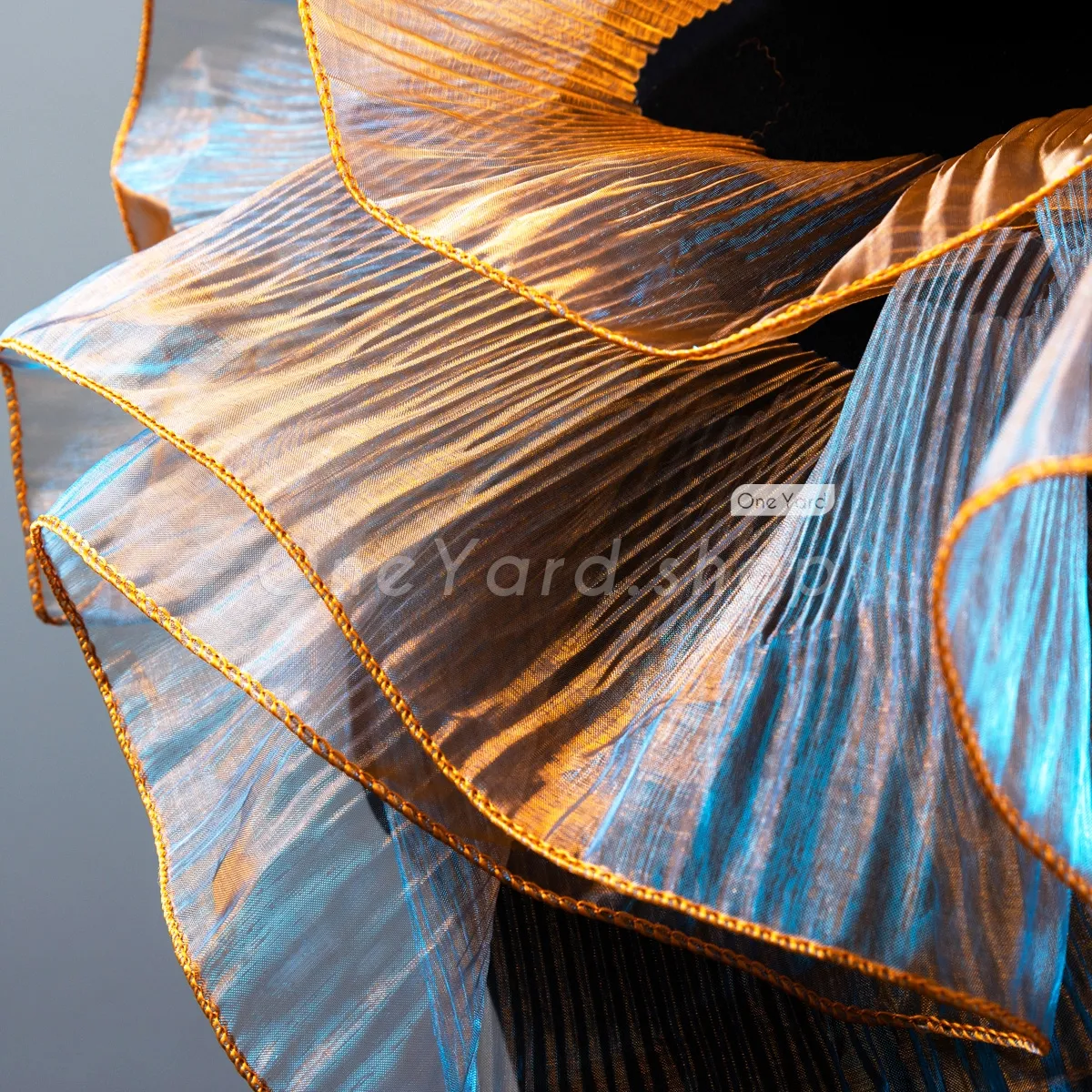 shimmering blue and gold iridescent trim