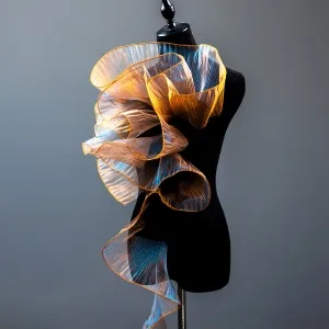 shiny iridescent gold and blue pleated crisp organza trim