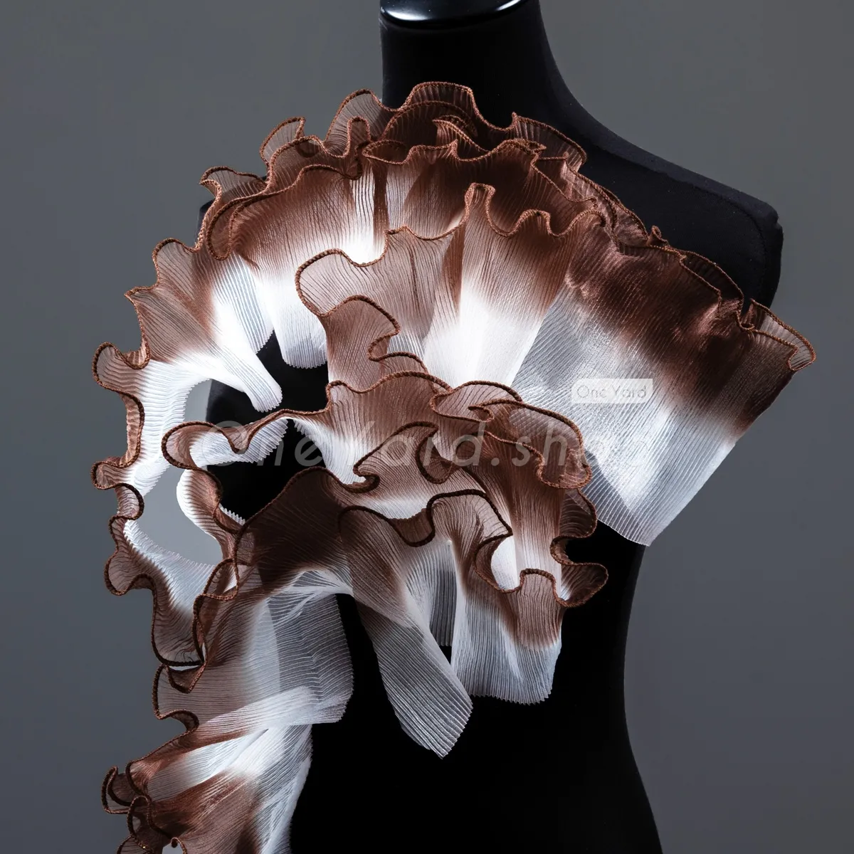 crisp texture white to coffee ombre organza trim