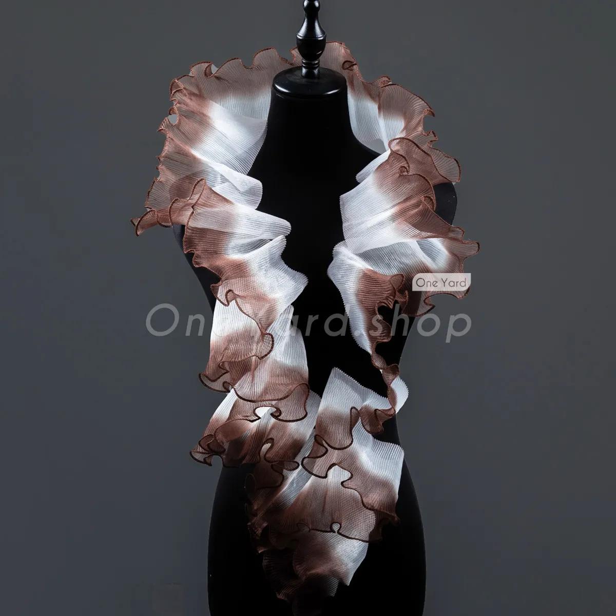 white to coffee ombre organza ruffle