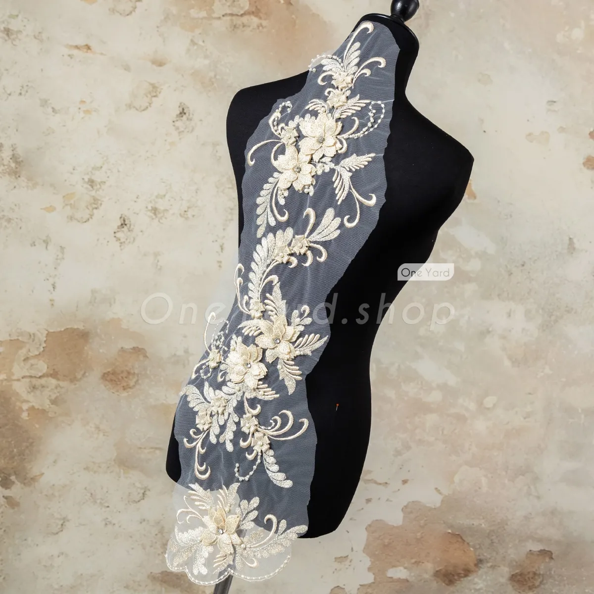 bead pearled champagne lace applique set