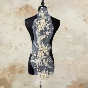 various size beaded pearled champagne lace applique set