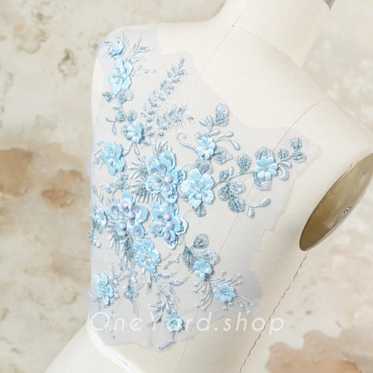 baby blue 3d beaded floral applique