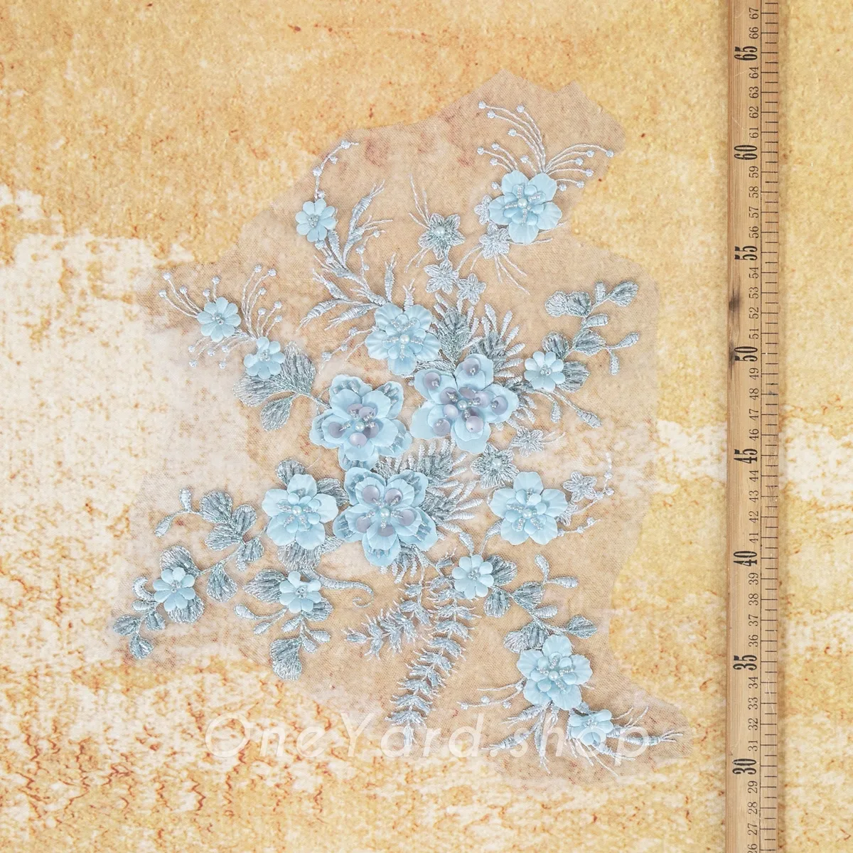 baby blue beaded floral applique for bridal gowns