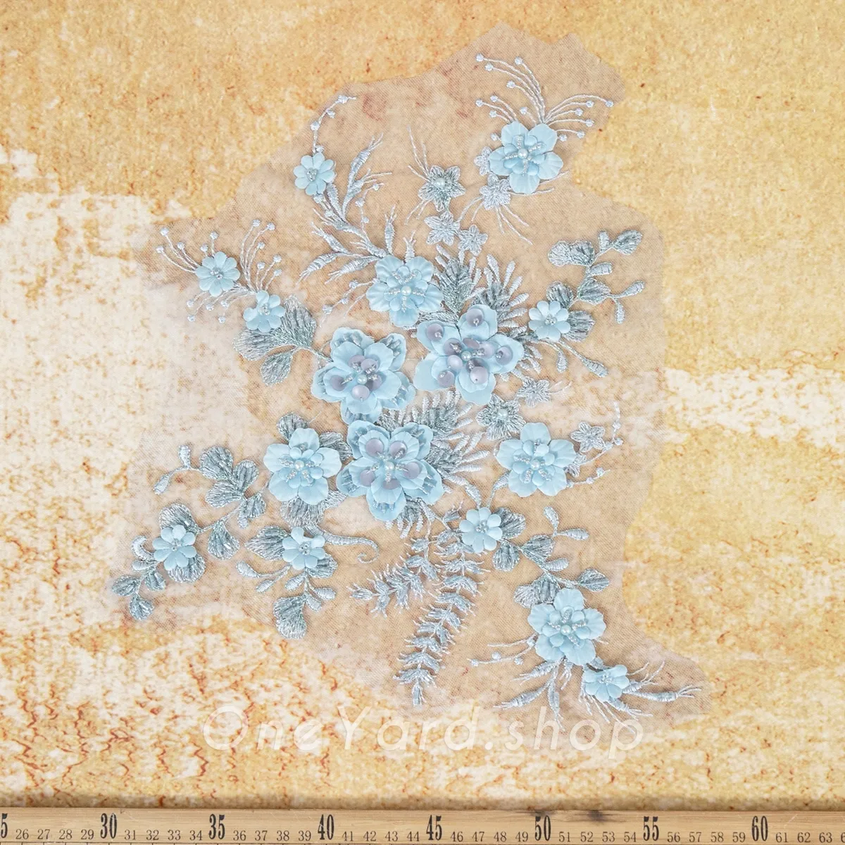 baby blue beaded floral applique for wedding decorations