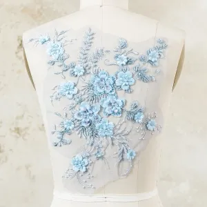 beautiful baby blue 3d pearl beaded floral applique