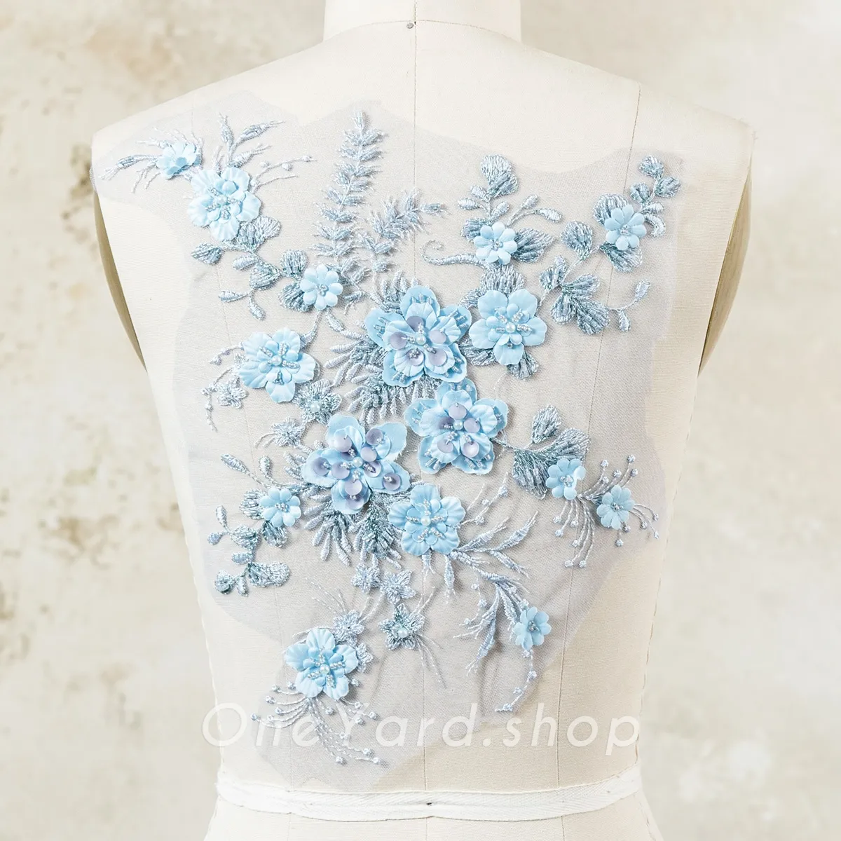 beautiful baby blue 3d pearl beaded floral applique