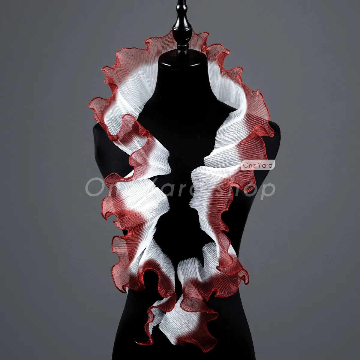 brick and white ombre pleated organza trim