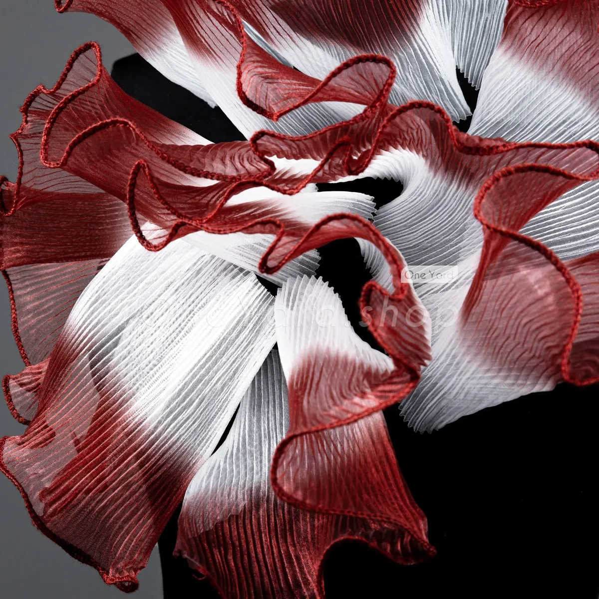 crisp pleated ruffled brick and white ombre organza trim