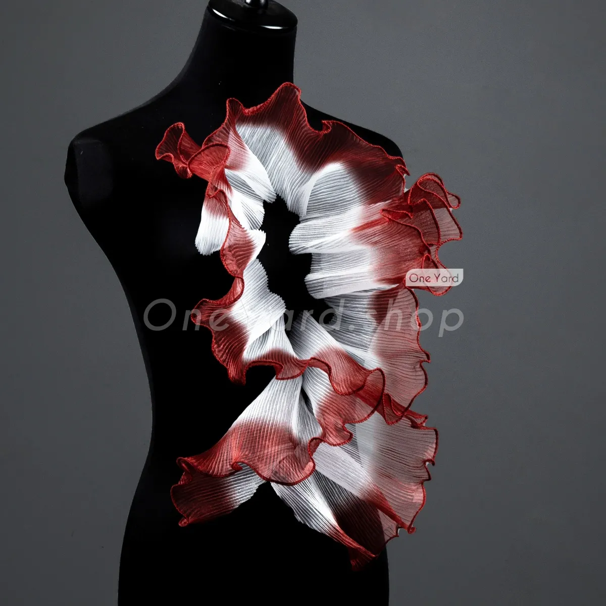 unique brick and white ombre pleated ruffle organza trim