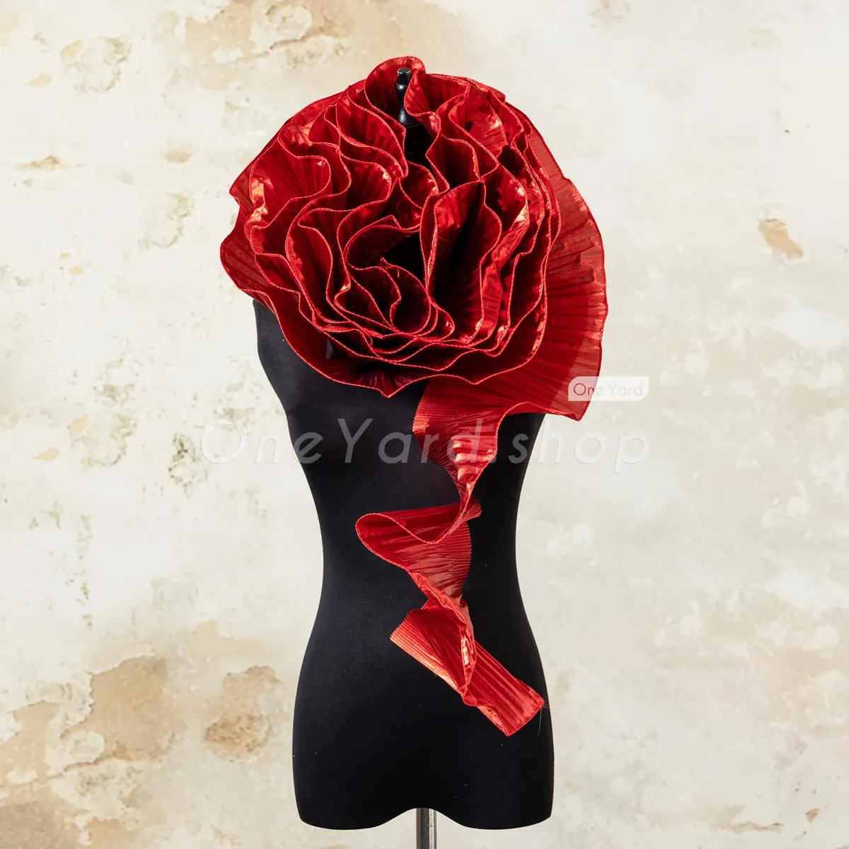 accordion style red shiny satin trim