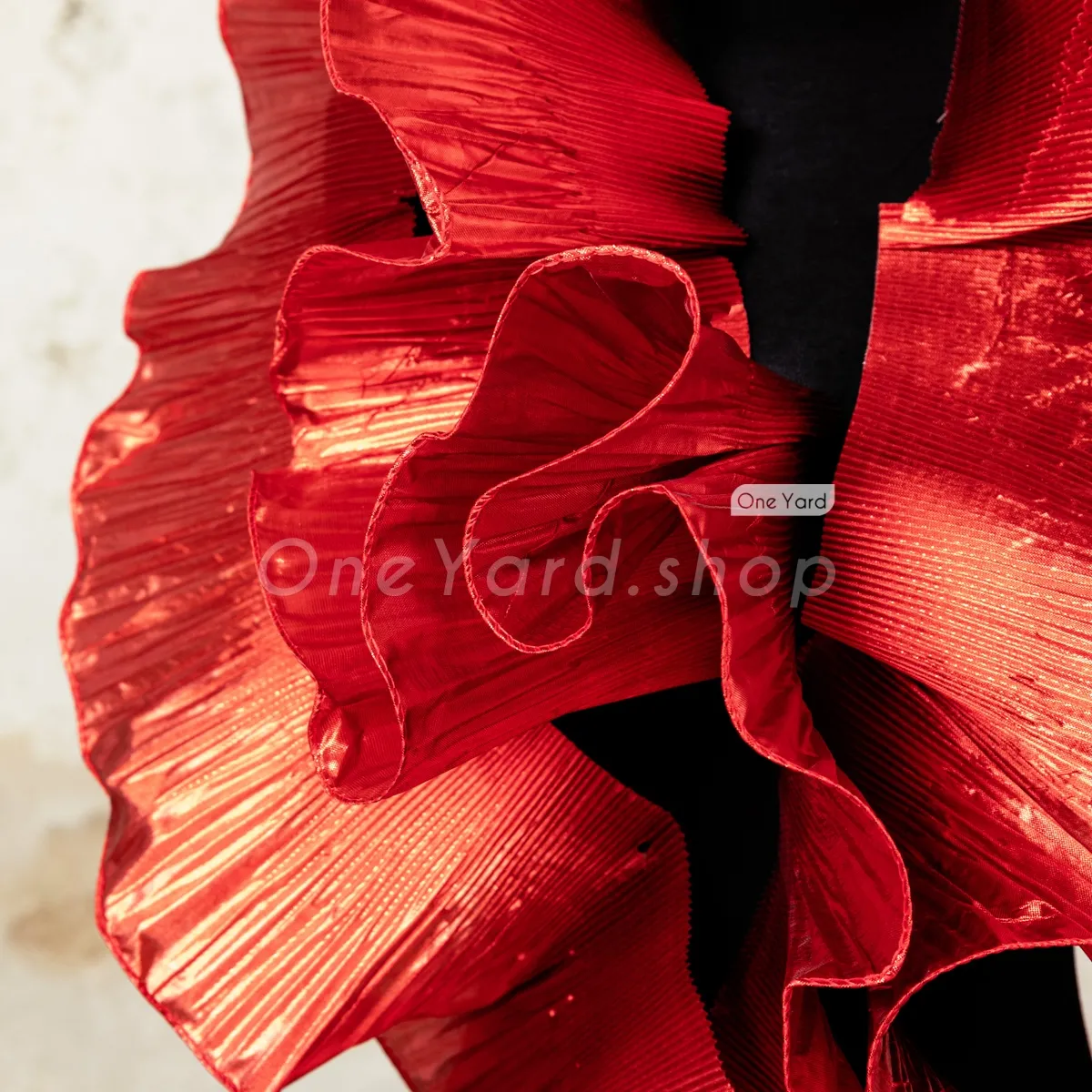 shiny red pleated ruffle trim