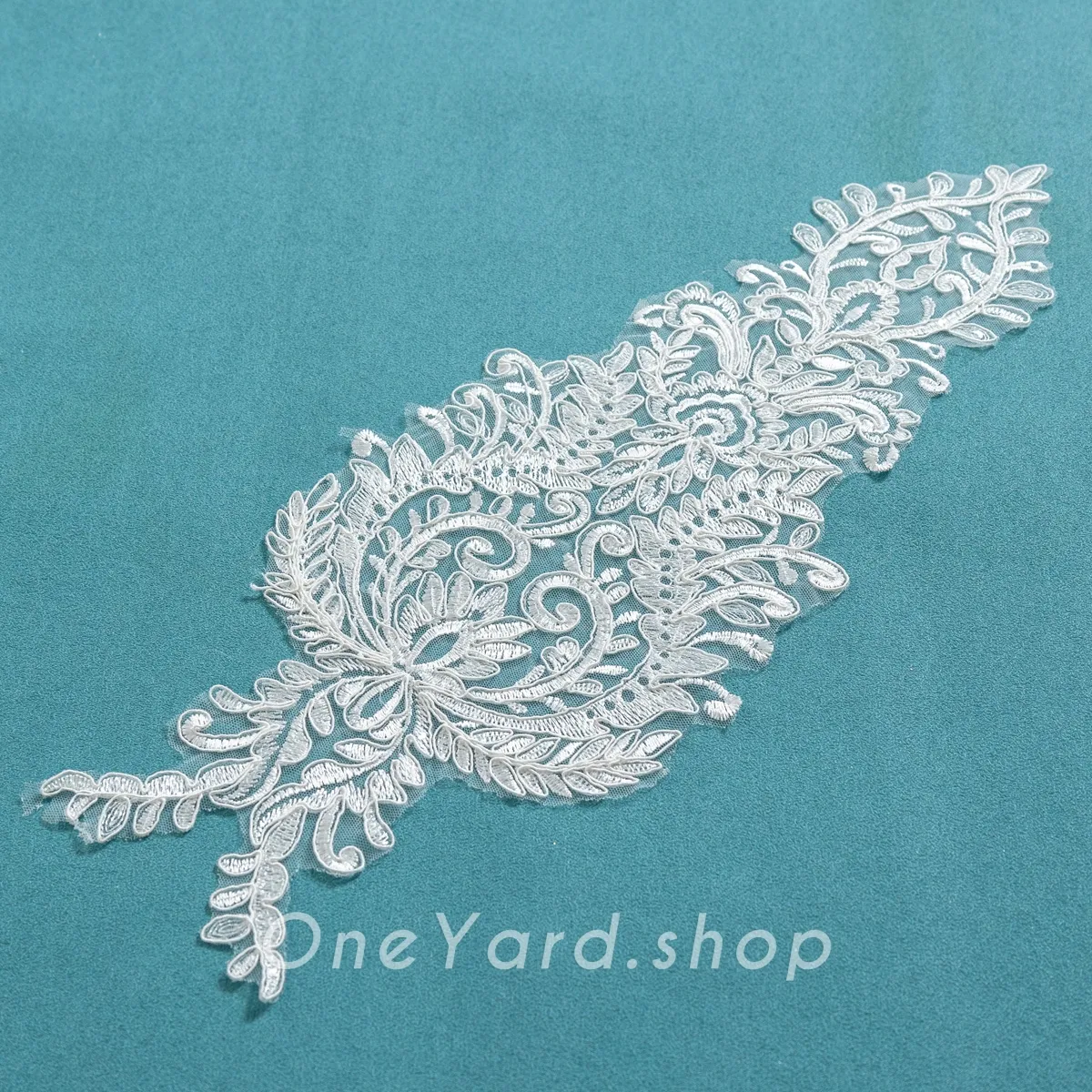 ivory white polyester abstract floral lace applique