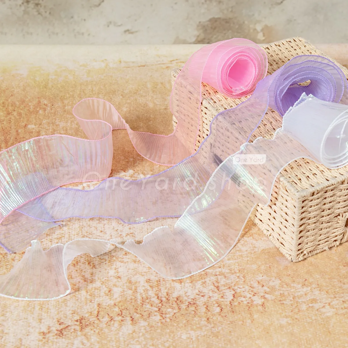 iridescent sheer accordion organza trim