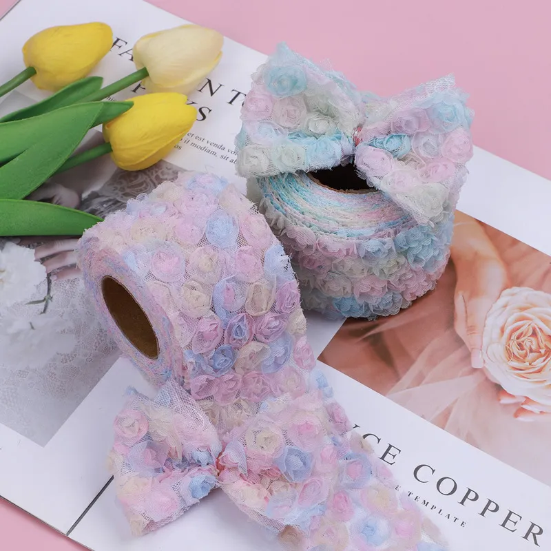 decorative 3d rose ombre flower mesh trim or ribbon