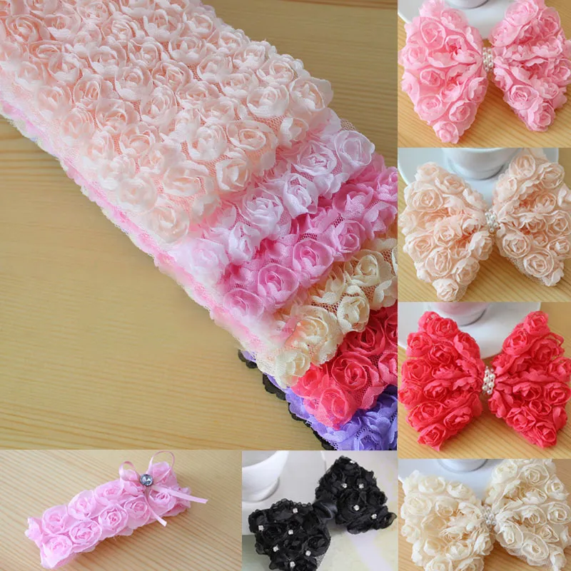 decorative ombre 3d rose mesh ribbon