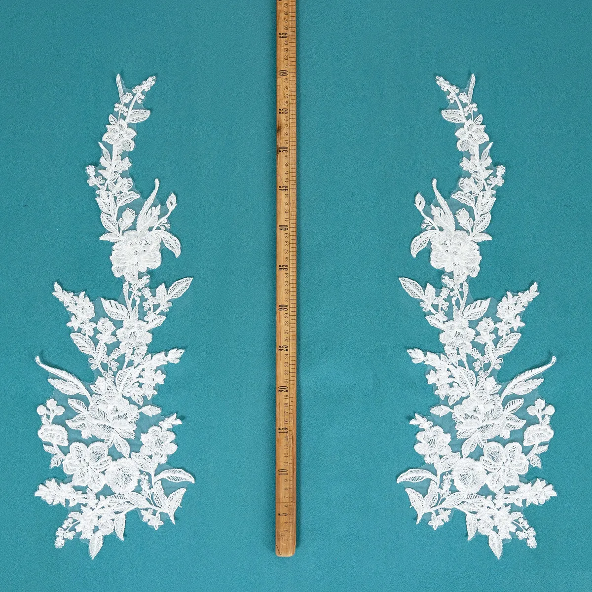 extra long clear sequin floral vine lace applique pair